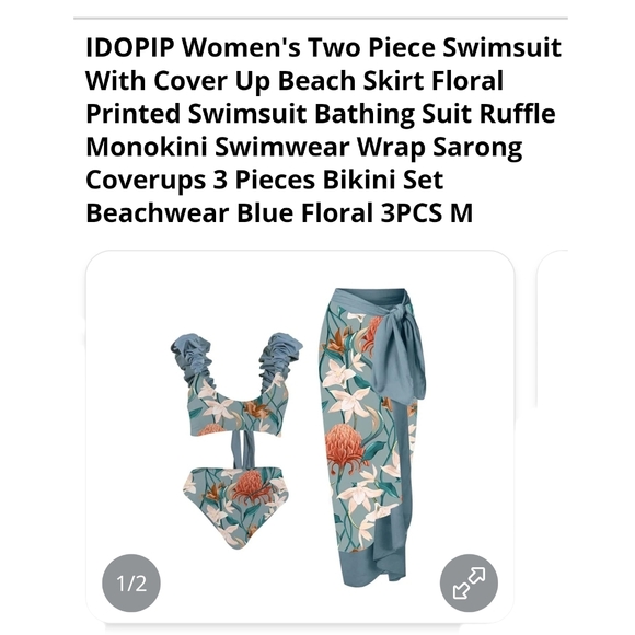 IDOPIP -Medium Floral Bikini Set with Sarong - Picture 6 of 9